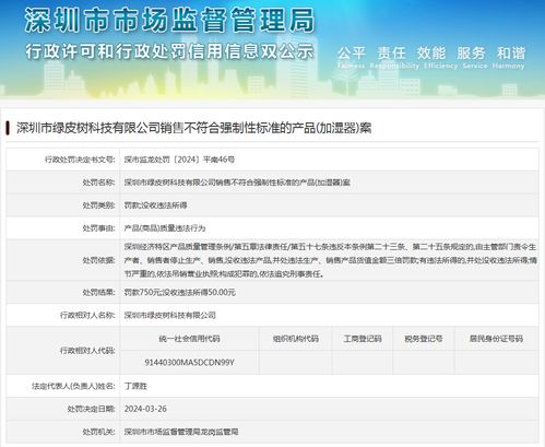 深圳市绿皮树科技有限公司销售不符合强制性标准的产品 加湿器 案